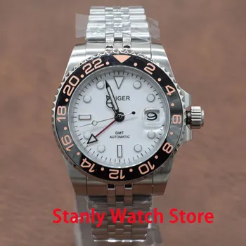 

Casual Bliger 40mm White Dial Ceramic Bezel Luminous Marks Sapphire GMT Function Automatic Movement Men's Watch