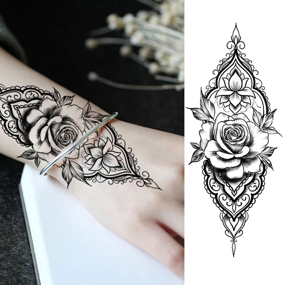 Классные Гангстерские временные искусственные татуировки, геометрические татуировки черепа смерти, водонепроницаемые черные планеты, Цветочные татуировки для женщин, мужской боди-арт - Цвет: DMZ154