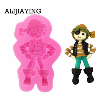 

M0823 1Pcs Boy Silicone Mold Baby Party Fondant Cake Decorating Tools Pirate Doll Sugar Paste Chocolate Candy Clay Molds