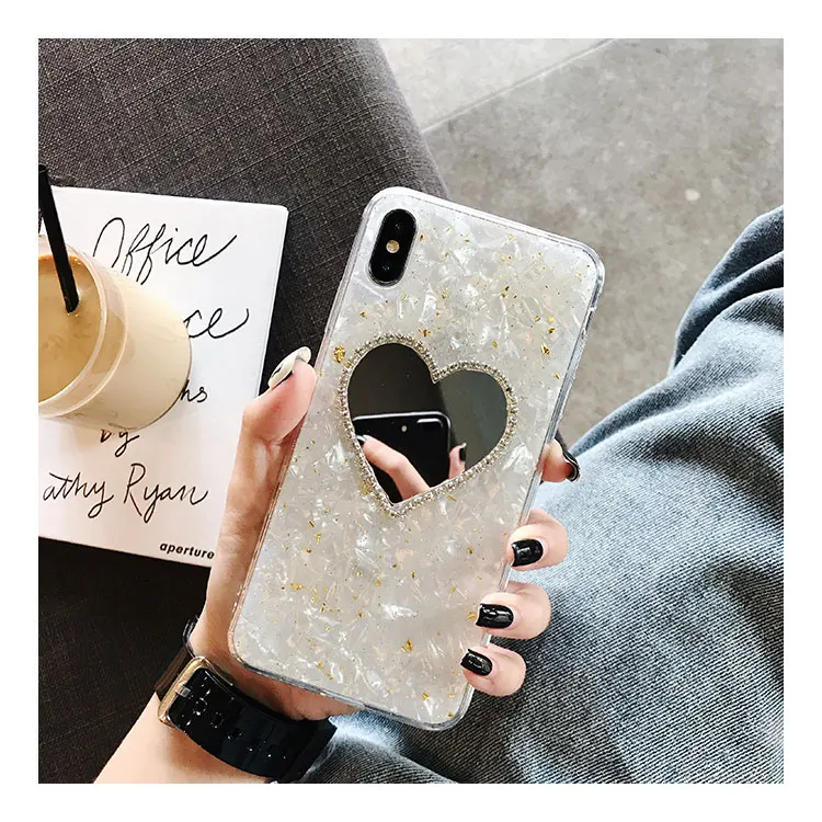 Ins Блестящий Алмазный зеркальный чехол с сердечком для телефона iPhone XS Max XR 6 7 8 6S Plus Xs Max Drop Клей бампер для iPhone 11