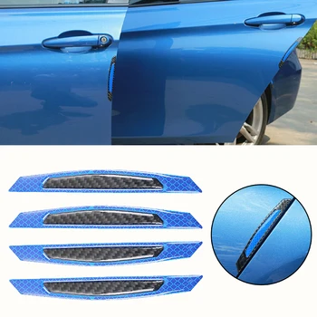 

4PCS Blue Carbon Fiber Car Accessories Door Scratch Bumper Scuff Trim Stickers Car Styling