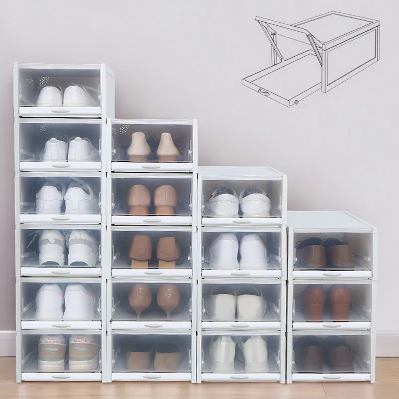 

3pcs/set Shoe Box Drawer Type Thickened Transparent Foldable Shoe Storage Box Save Space Plastic Shoe Storage Organizer Rack