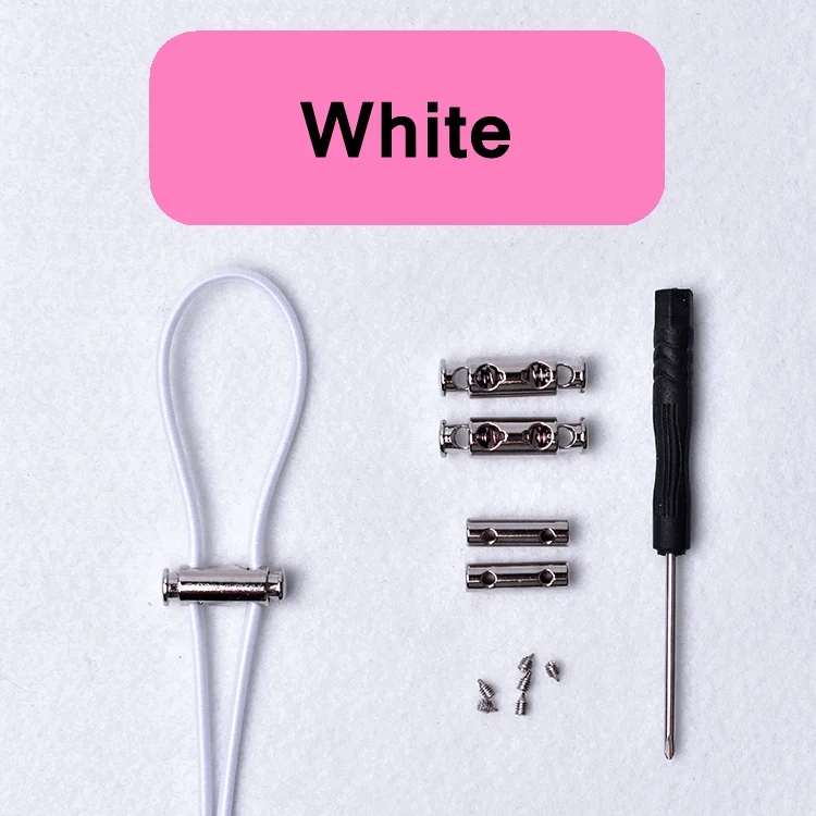 white 1 пара эластичных шнурков металлические весенние пряжки круглые шнурки удобные быстрые шнурки без шнурков шнурки унисекс фиксирующие шнурки - Цвет: white