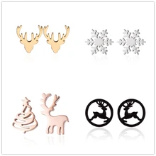 Oly2u персонализированные из нержавеющей стали маленький олень Рождество гвоздики дерево серьги для женщин девочек Рождество снег орнамент Kolczyki