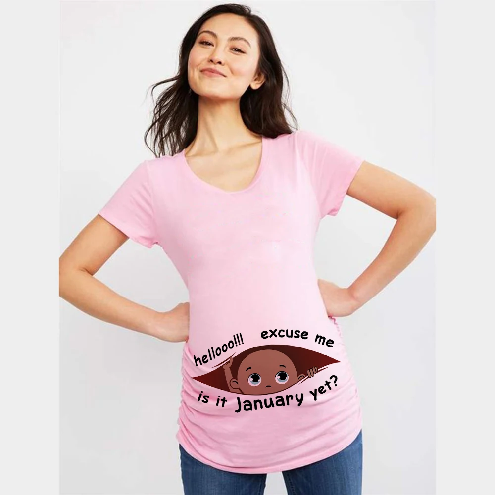 Excuse Me Is It January Yet 12 Monthes Summer Maternity Pregnancy T Shirt Women Tee Black Baby Print Pregnant Clothes 6