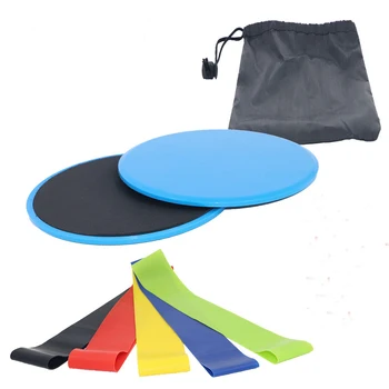

1 Pair Gliding Discs and 5 Resistance Bands Core Slider Exercise Sliding Plate Abdominal Fitness Workout Equipment Yoga Gym