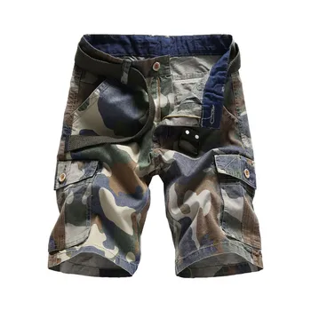 

2020 New Brand Casual Cargo Shorts 100% Cotton Summer Men's Military Print Man Knee Length Short Pants Clothing No Belt
