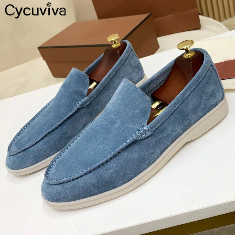 

2023 Hot Sale Unisex Flat Causal Shoes Cow Suede Loafers Women Slip On Summer Walk Mules Brand Dress Shoes For Men Size 46