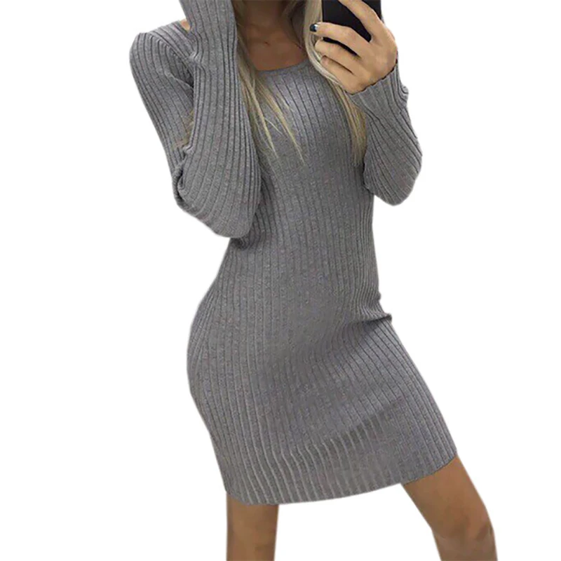 

Bodycon Dress Women O-neck Long Sleeve Mini Dress Solid Color Women Clothes Party Dresses Boho Beach Dress Fashion Clothes 2019