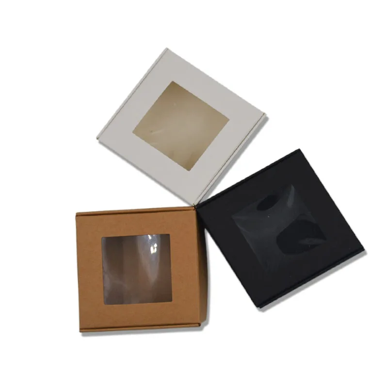 

100pcs white black brown paper box Kraft box for packaging mini handmade soap box black cardboard boxes with window