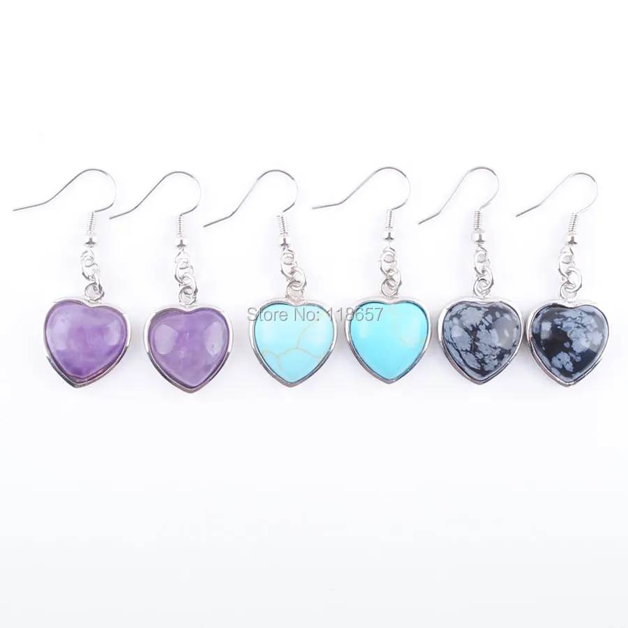 Free Shipping Natural Blue Sand Tiger's Eye Gem Stone Heart Bead Drop Earrings Pair For Women Jewelry IBR323 | Украшения и