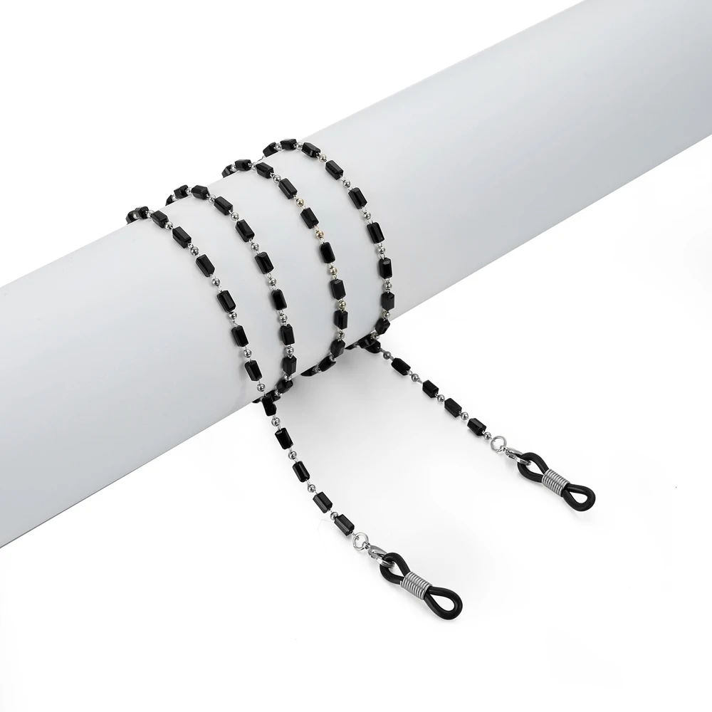 1pc Black acrylic metal beads Chain Eyeglasses Cord Glasses Rope Sunglasses Strap Holder Neck - Цвет: silver