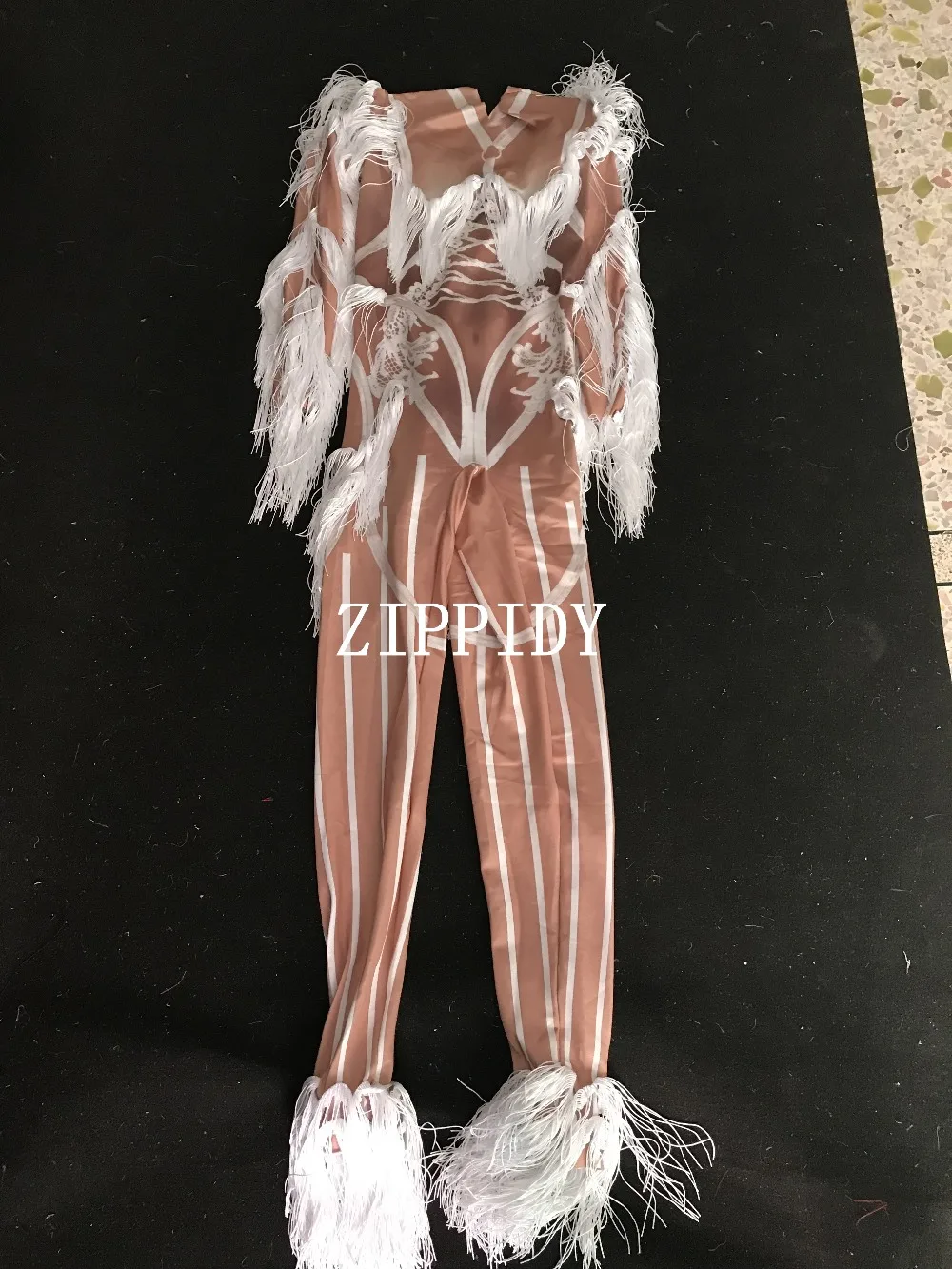 Белый эластичный сексуальный комбинезон с кисточками диджей певича вечерний Выпускной сценический танцевальный костюм леггинсы косплей боди