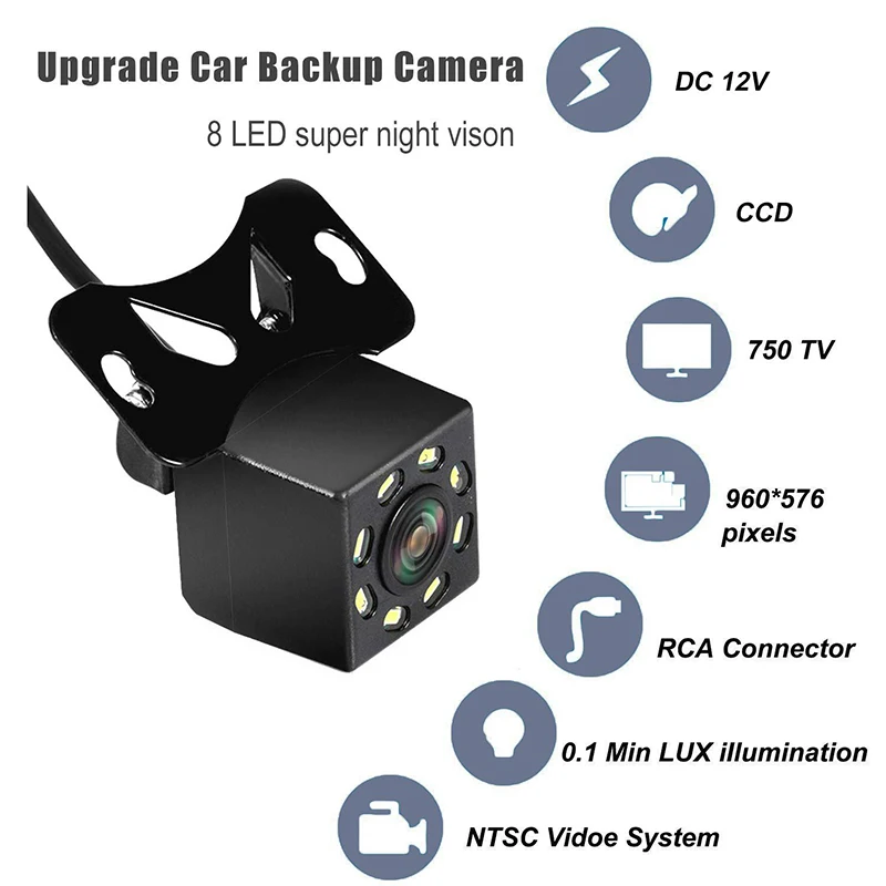 자동차 백미러 카메라 모니터, TFT LCD, 8 LED, 170 도 와이드 방수, 야간 투시경, 후진 백업 카메라, 7 인치