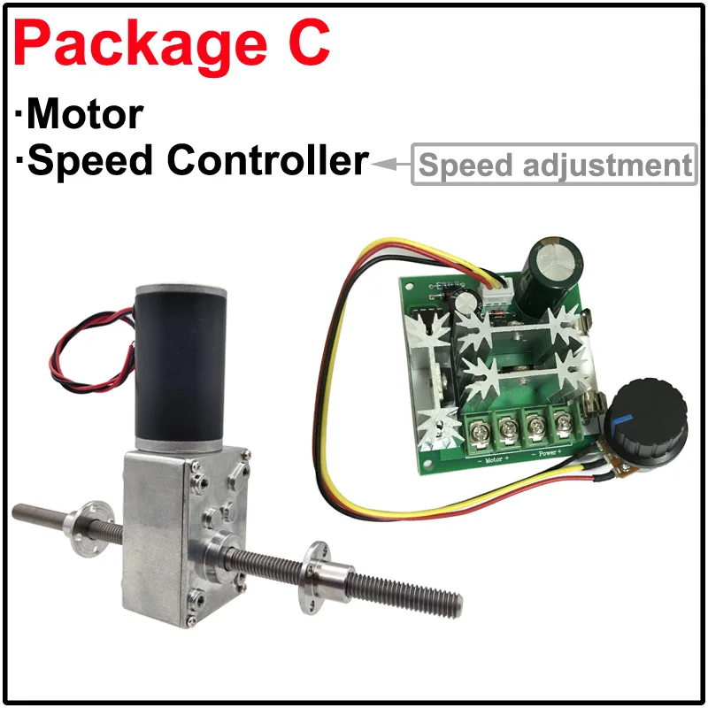 12V 24V DC Worm Geared Motor M8 Double Threaded Shaft 12-470RPM Reversible Adjustable Speed With Self Lock For Electric Curtains