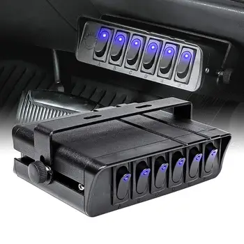 

6-Gang Toggle Switch Panel Box Controller For Truck JEEP Offroad Boat RV 12V-24V Switch Panel with LED blue Light Indicator