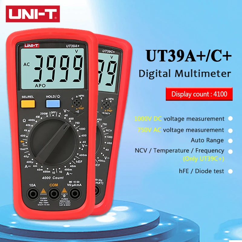 Цифровой мультиметр UNI T UT39A + UT39C тестер автоматического диапазона AC DC V/A Ohm/Temp