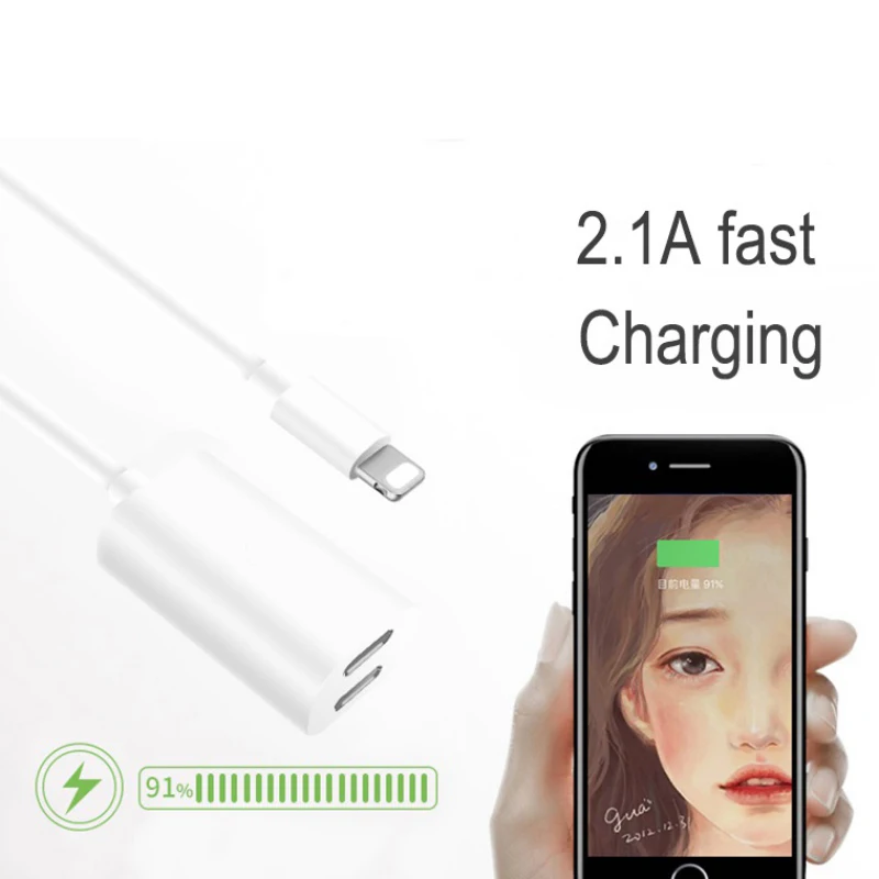 

Universal Audio Charging Adapter For iPhone X 8 7 Plus Dual Splitters 2 in 1 8pin Female Earphone Cable Adapter For IOS Devices