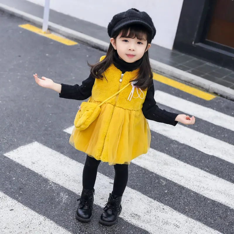 

Hot Selling Winter Baby Girls Imitation Rabbit Fur Clothing Thick Girls Padded Coat Hooded Send Packet Vest Korean-style