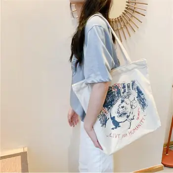 

Women Canvas Tote Bag Fashion Shoulder Bag Concise Letter Printing Shoulder Cloth Bags Ladies Large-Capacity Shopping Bags