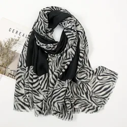 Fashion Black Leopard Zebra Fringe Viscose Shawl Lady Print Soft Hijabs and Wraps High Quality Pashmina Stole Bufanda Muslim Cap