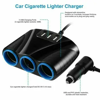 

3.1A high power car three USB interface one minute three cigarette lighter HUB large truck charger 120W