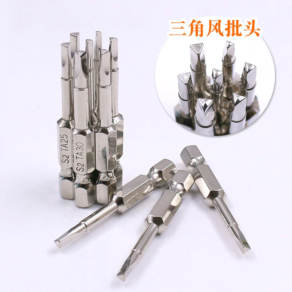 

6X S2 50mm Steel Triangular Head Screwdriver Tip 1/4 Hexagon Shank