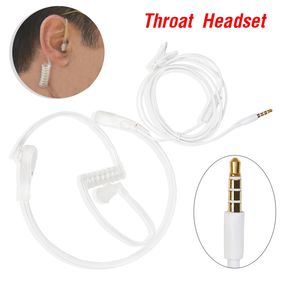 

1 Pin 3.5mm Throat Mic Headphone Covert Air Tube Earpiece PTT Mic Noise Reduction Headset For Phone Speakers Computers Earphone