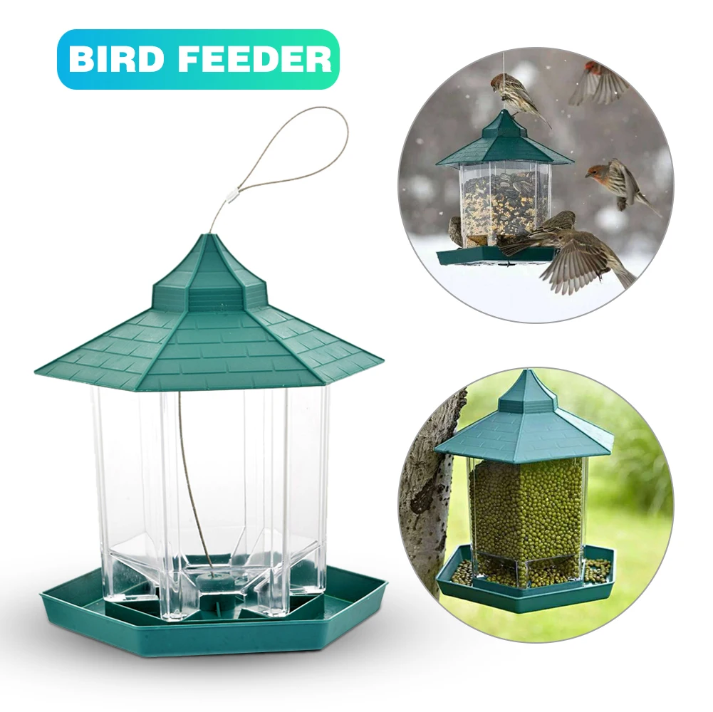 

Plastic Hanging Bird Food Container Outdoor Waterproof Bird Feeder Pet Supplies Garden Decoration Green Bird Feeder