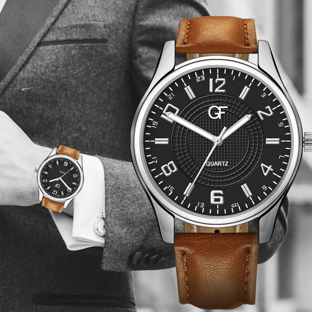 Мужские кварцевые часы PU кожаный ремень светящаяся указка деловые Наручные часы Подарки TT @ 88