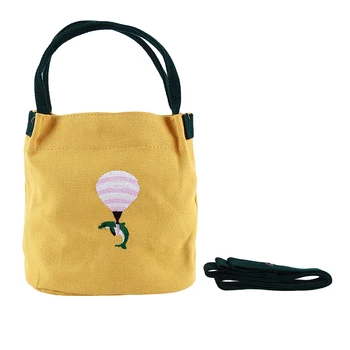 

2020 Summer New Simple Ladies Bag Canvas Slung Shoulder Bag Small Fresh Art Embroidery Bucket Bag