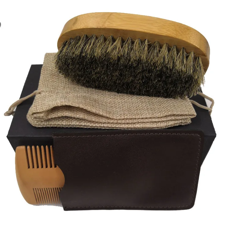 

Boar Bristle Brush Set Box Double-edged Fine-toothed Comb Shaving Brush Beard Modeling Combing Tool Natural Brush Moso Bamboo