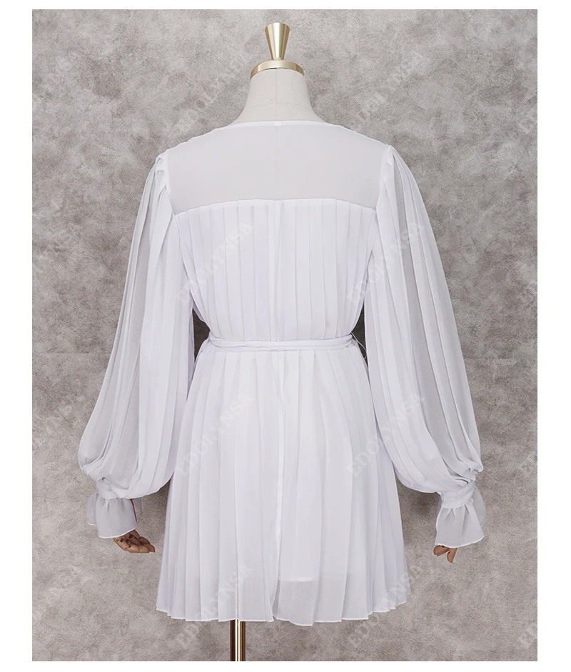 High Quality Chiffon Bikini Cover-ups Sexy V-neck Self Belted Summer Dress White Tunic Women Beach Wear Swim Suit Cover Up A396