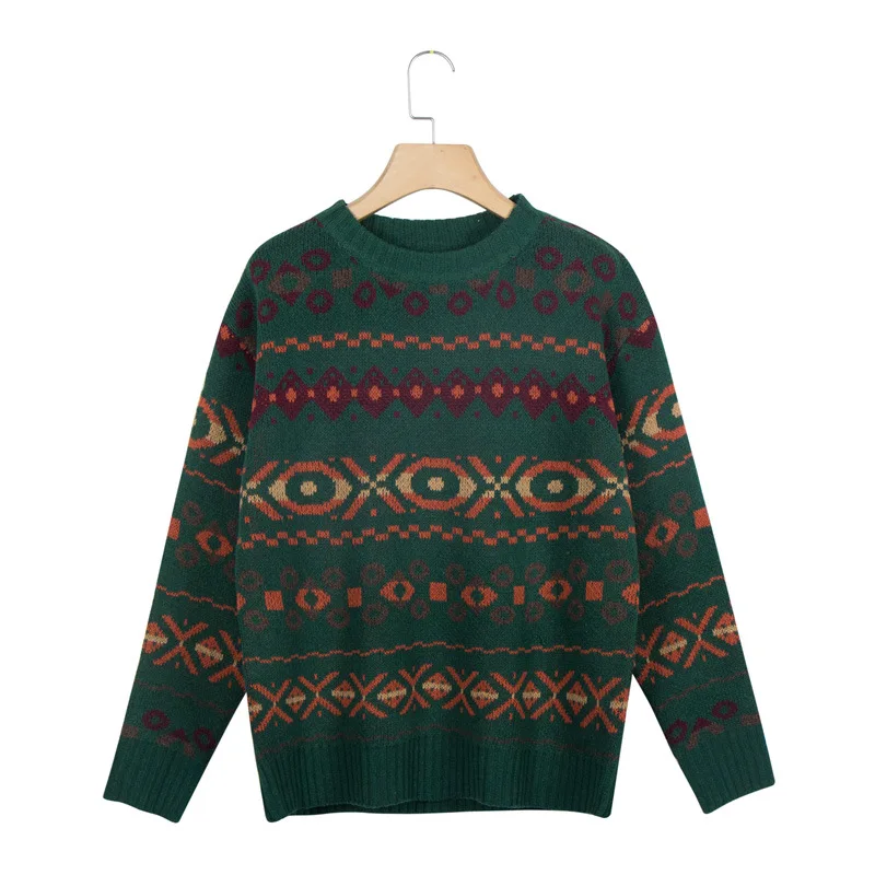 VITIANA, повседневный вязаный женский свитер, осень, пуловер с длинным рукавом, свободные вязаные свитера, Женская винтажная элегантная зимняя одежда - Цвет: Green