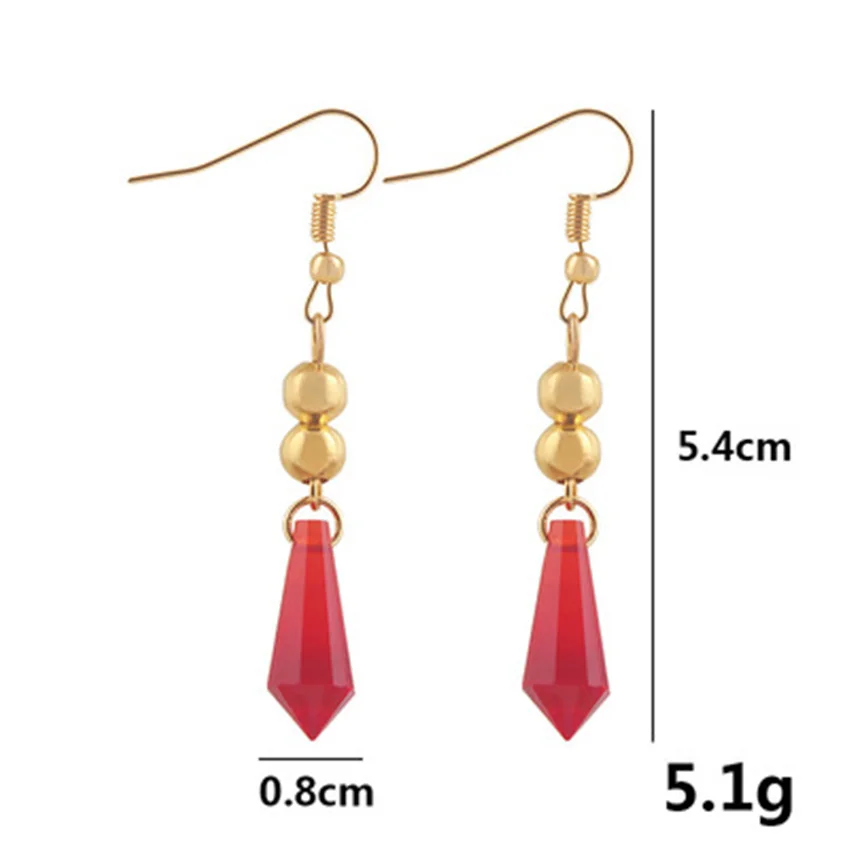 Takerlama 1Pair Genshin Impact Tartaglia Cosplay Earrings Red Crystal Stud Ear Clip Hook Fashion Jewelry Game Props womens halloween costumes