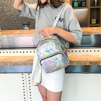 

2020 Silver Pink Fashion Laser Backpack Women Girls Bag Holographic Small Size Backpacks for Teenage Girls Mochila Feminina