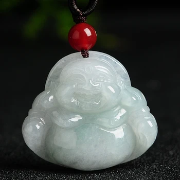

Natural A goods pale green yu smile Buddha pendant Authentic Burmese yu Women Buddha pendant lever Pendant