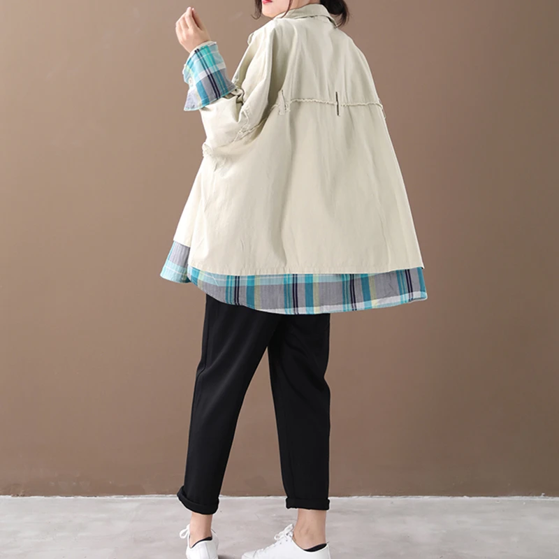 Finest  CHICEVER Korean Patchwork Hit Color Women's Jacket Lapel Collar Long Sleeve Oversized Loose Coat Fe