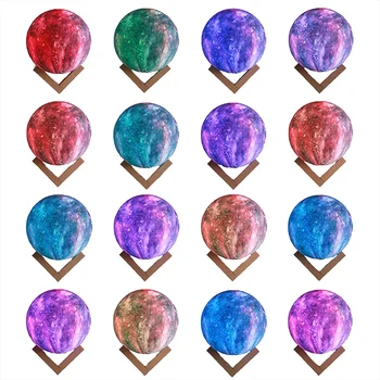 

New 3D Print Moon Lamp Usb 16 Colorful Change Touch Control Moon Lights With Wooden Frame Decor Home Creative Gift