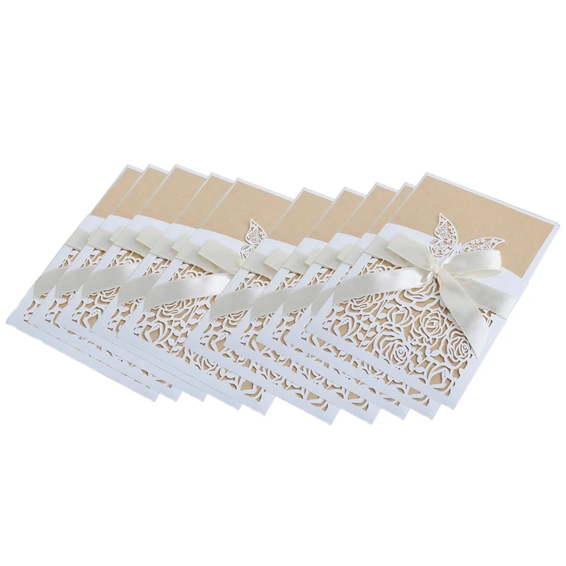  10Pcs Wedding Invitation Cards Kit with Envelopes Seals Personalized Printing D08D - 4000357835498