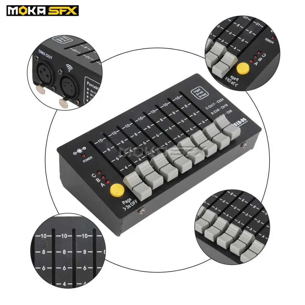 DJ Controller Moving Head Par Can Console Portable 24 Channels mini Lighting DMX Controller for Stage Lighting Equipment