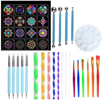 

40pcs/set Mandala Dotting Pen Tools Set for DIY Painting Rock Stone with Stencils Template Brush Paint Tray