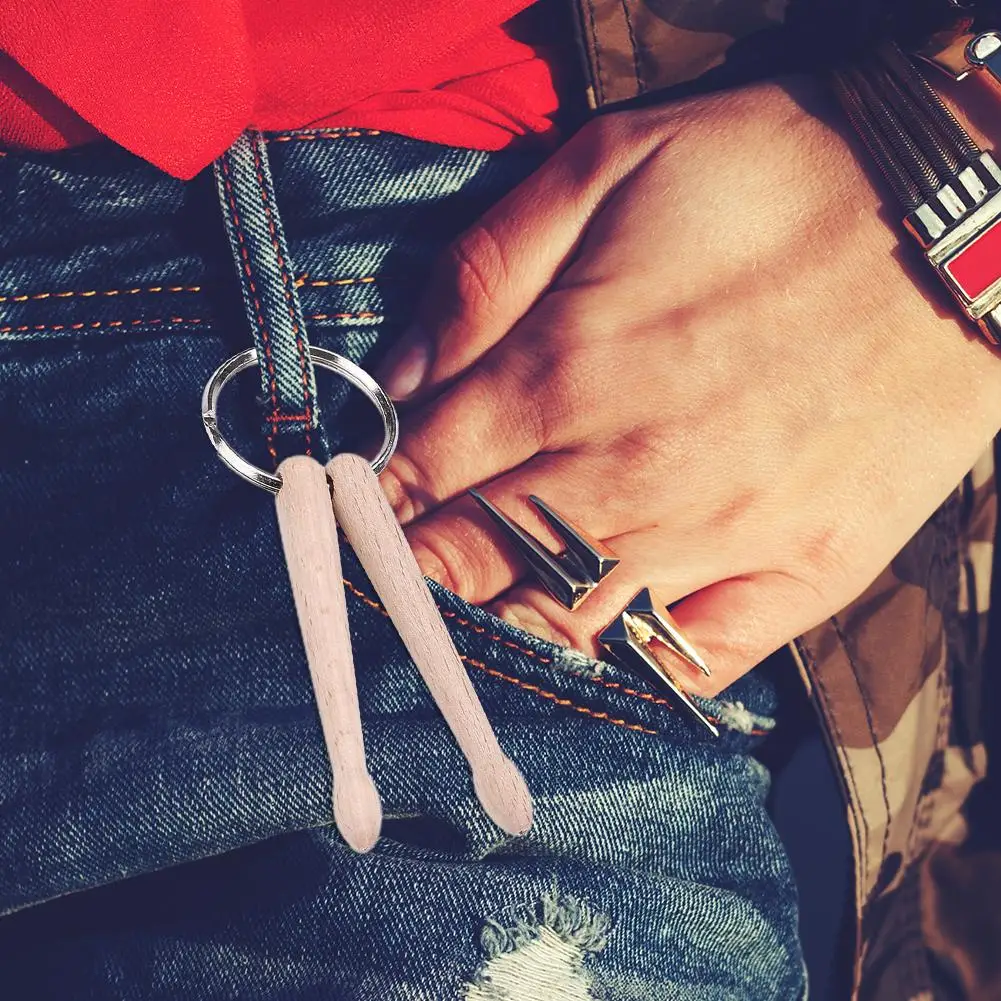 

Beech Wood Drumsticks Percussion Key Ring Chain Keyrings Mini Multi-functional Drum Sticks Keychain