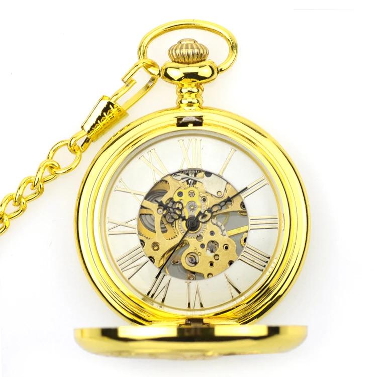 Роскошный бренд Полный Золотой стимпанк Скелет механический карманные часы мужские антикварные ручной обмотки Карманные & Брелок часы