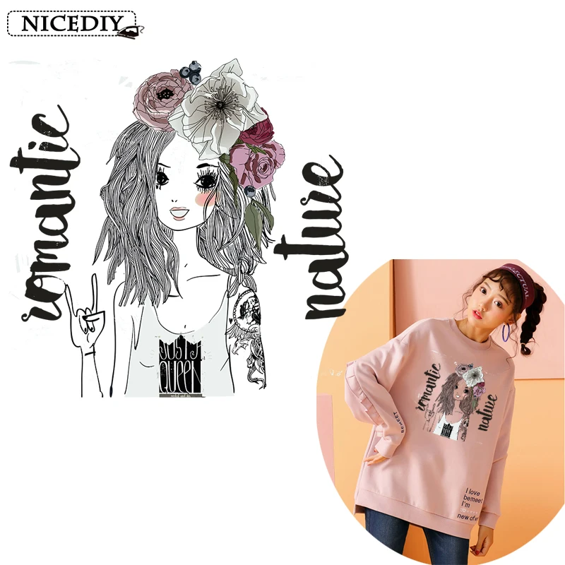 Pretty Girl Heat-Sensitive Patches Iron On Transfers For Clothes Stripes Thermal Stickers Heat Transfer Letters Patch | Дом и сад