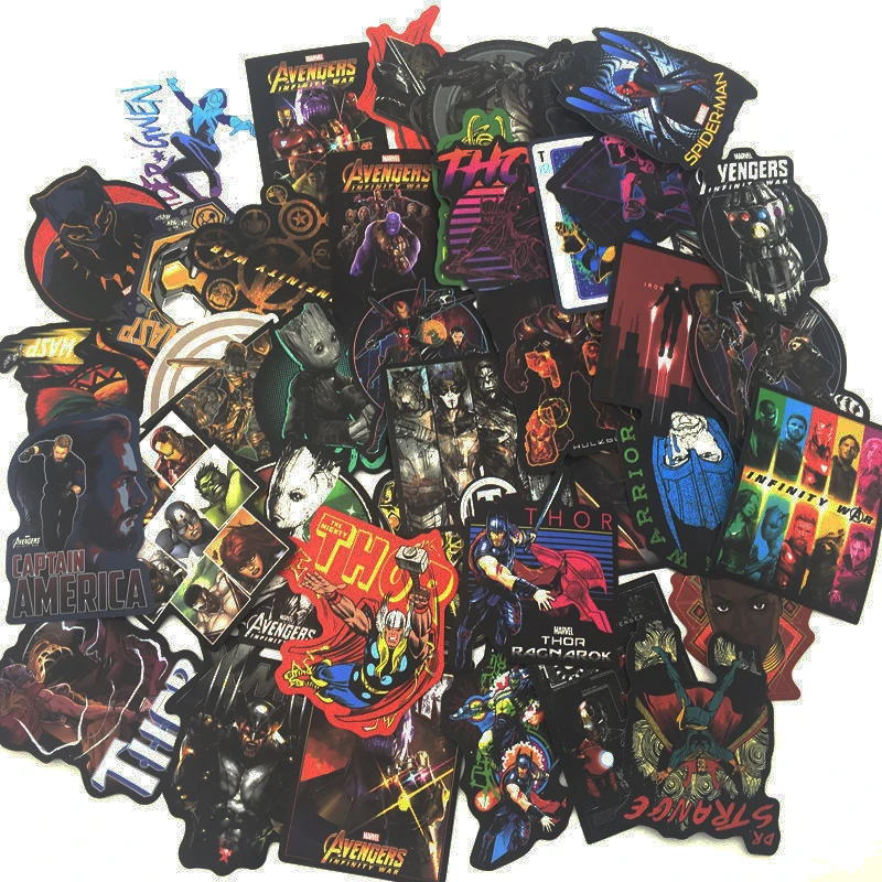 

108pcs Marvel The Avengers Cartoon Sticker Waterproof For Laptop Case Skateboard Luggage Guitar Furnitur Decal Toy Stickers F4