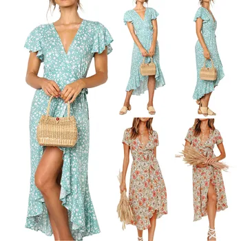 

Womens Maxi Boho Floral Summer Beach Long Slit Evening Cocktail Party Sun Dress