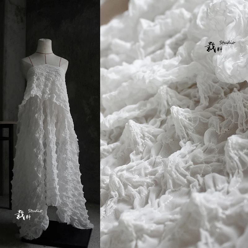 

Chiffon 3D texture concave-convex designer fabric for patchwork bazin riche getzner tissus telas por metros