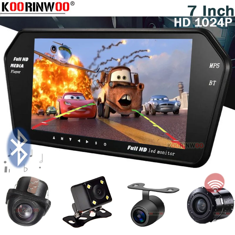 

Koorinwoo Wireless 7" Car Monitor Mirror TFT USB SD Slot Bluetooth MP5 FM Car Reverse camera Rear Video Input Parking Assistance