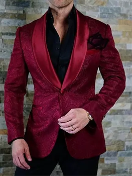 

Groomsmen Shawl Satin Lapel Groom Tuxedos Burgundy and Black Men Suits Wedding/Prom Best Man ( Jacket + Pants + Tie) Z51